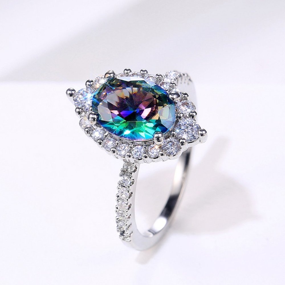 *NEW 925 Silver Mystic Topaz Halo Ring - Picture 4 of 9